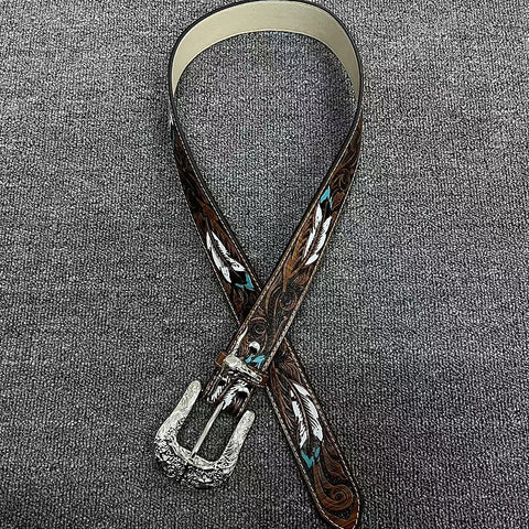Feather Embossed Buckle Belt
