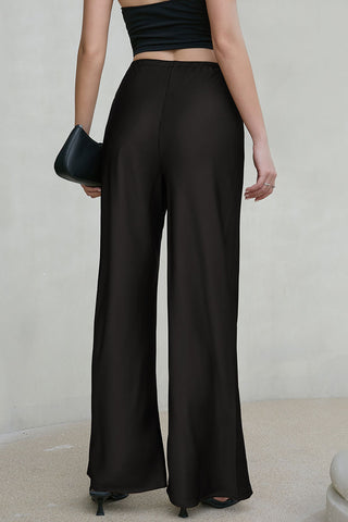 Satin Drawstring Wide-Leg Casual Pants