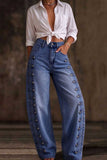High-Waist Button Detail Barrel Jeans