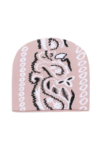 Paisley Print Knit Beanie Hat