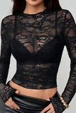Floral Lace Long Sleeve Crop Top