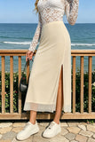 High-Waist Side-Slit Midi Skirt