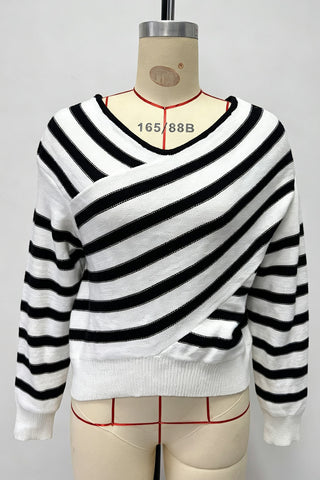Striped Asymmetric Off-Shoulder Sweater