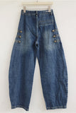 Button-Detail High-Waist Barrel Jeans