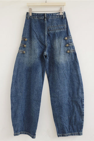 Button-Detail High-Waist Barrel Jeans