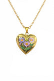 Floral Enamel Heart Locket Necklace