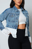 Lace Trim Cropped Denim Jacket
