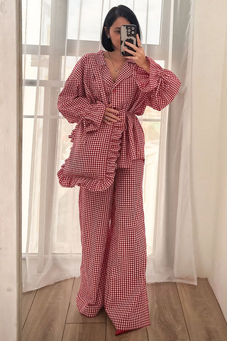 Plaid Long Sleeve Button-Front Pajama Set