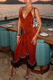 Ruched Fringe Midi Dress