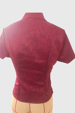 Frog Button Mock Neck Crop Blouse