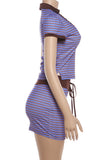 Collared Striped Skirt Set