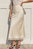 Satin Lace Trim Mermaid Maxi Skirt