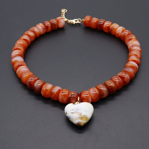 Heart-Pendant Beaded Necklace