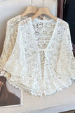 Lace Bow Tie Bell Sleeve Open Front Blouse