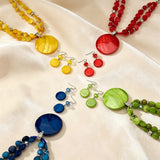 Round Pendant Beaded Necklace and Earrings Set
