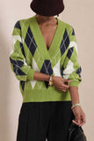 Argyle Knit V-Neck Sweater