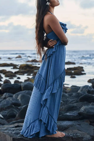 Ruffle Tiered Halter Maxi Casual Dress