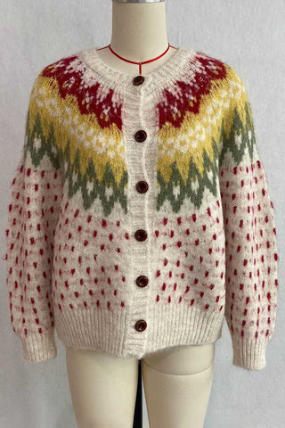 Fair Isle Knit Button-Front Cardigan
