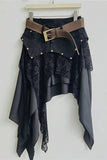 Studded Belt Layered Asymmetric Midi Skirt