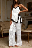 Polka Dot Lace Trim Cami Pajama Set