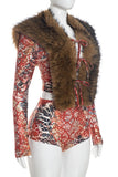Faux Fur Snake Print Tie Front Top