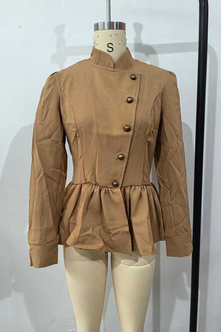 Mock Neck Puff Sleeve Peplum Blazer