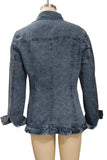 Ruffle Trim Double-Breasted Denim Jacket
