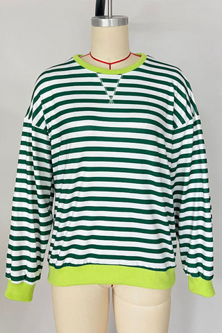 Striped Crew Neck Contrast Trim Top