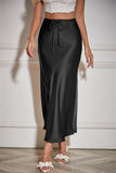 Satin Drawstring Waist Slip Midi Skirt