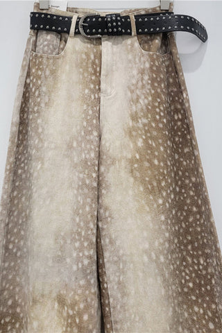 Animal Print Wide Leg Straight Jeans