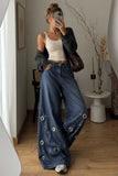 Metal Eyelet Wide-Leg Baggy Jeans
