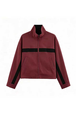 Colorblock Stripe Stand-Collar Zip Jacket