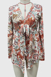 Floral V-Neck Tie Front Bell Sleeve Blouse
