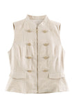 Military Button Zip Front Sleeveless Tank
