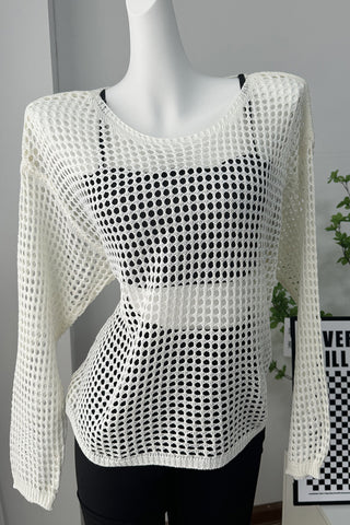 Long-Sleeve Crochet Knit Top