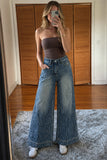 Stripe Embellished Wide Leg Jeans
