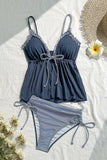 Striped Ruffled Tankini Set