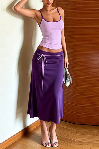 Contrast Trim Cami and Drawstring Midi Skirt Set