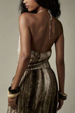 Abstract Print Halter Wide Leg Set