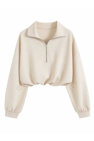 Zipper Collar Crop Sweatshirt