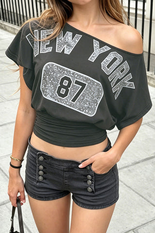 Graphic Off-Shoulder T-Shirt