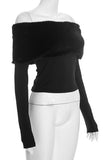 Faux Fur Off-Shoulder Long Sleeve Crop Top
