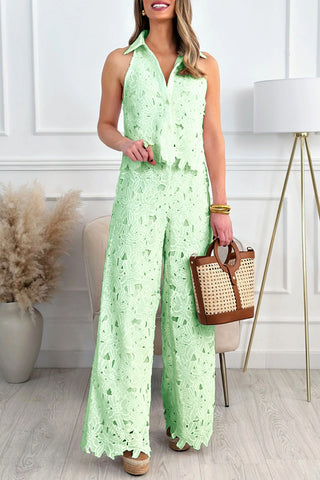 Sleeveless Lace Pants Set