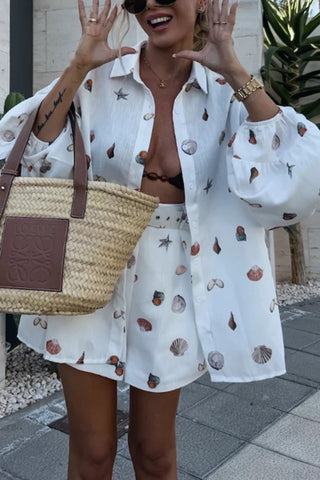 Ocean-Inspired Print Shorts Set