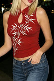 Bamboo Print Keyhole Tank Top