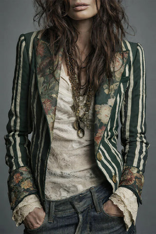 Striped Floral Patchwork Blazer
