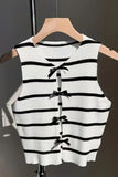 Striped Ribbed Bow-Front Sleeveless Vest