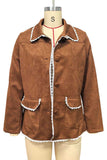 Scalloped Lace Trim Suede Jacket