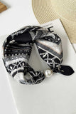 Paisley Print Satin Scarf with Pearl Ring
