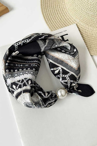 Paisley Print Satin Scarf with Pearl Ring